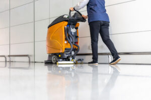 cleaning floor with machine